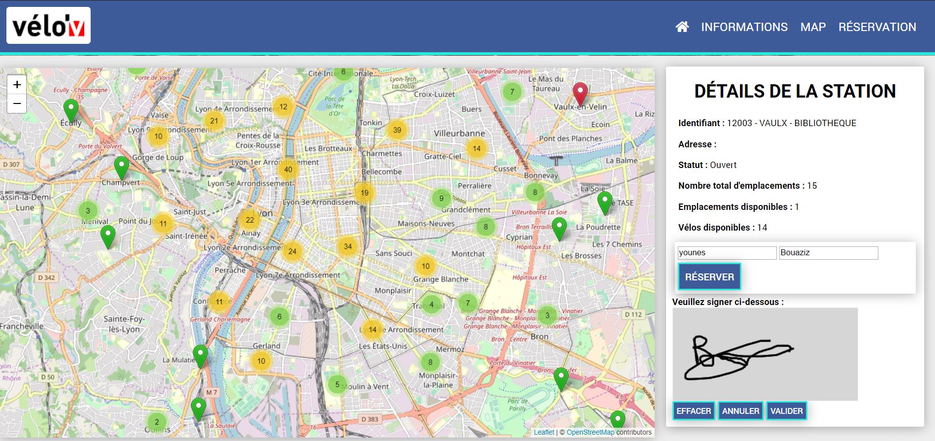 Site de réservation de vélo en temps réel